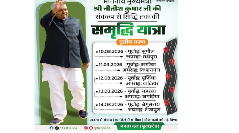 सुपौल और मधेपुरा में जनसंवाद करेंगे मुख्यमंत्री नीतीश कुमार,समृद्धि यात्रा का तीसरा चरण आज से शुरू