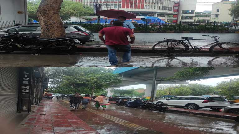 दिल्ली और उत्तर भारत में मानसून के कारण हो रही भारी बारिश और मौसम विभाग का अलर्ट का दृश्य